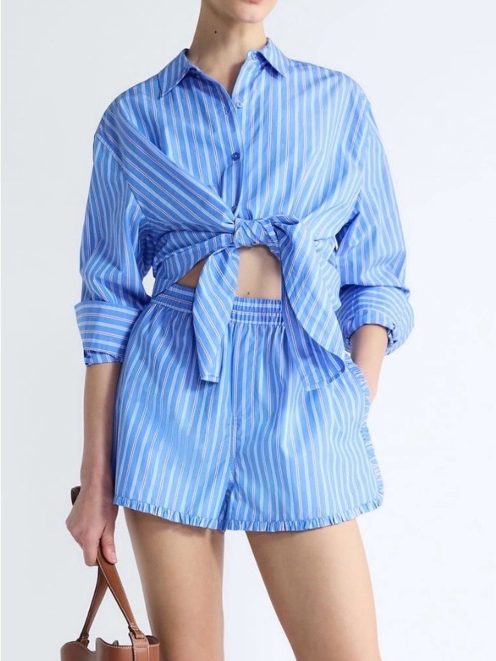 Free Assembly Blue Striped Button-Up Top & Matching Shorts Set Women's Plus XXL